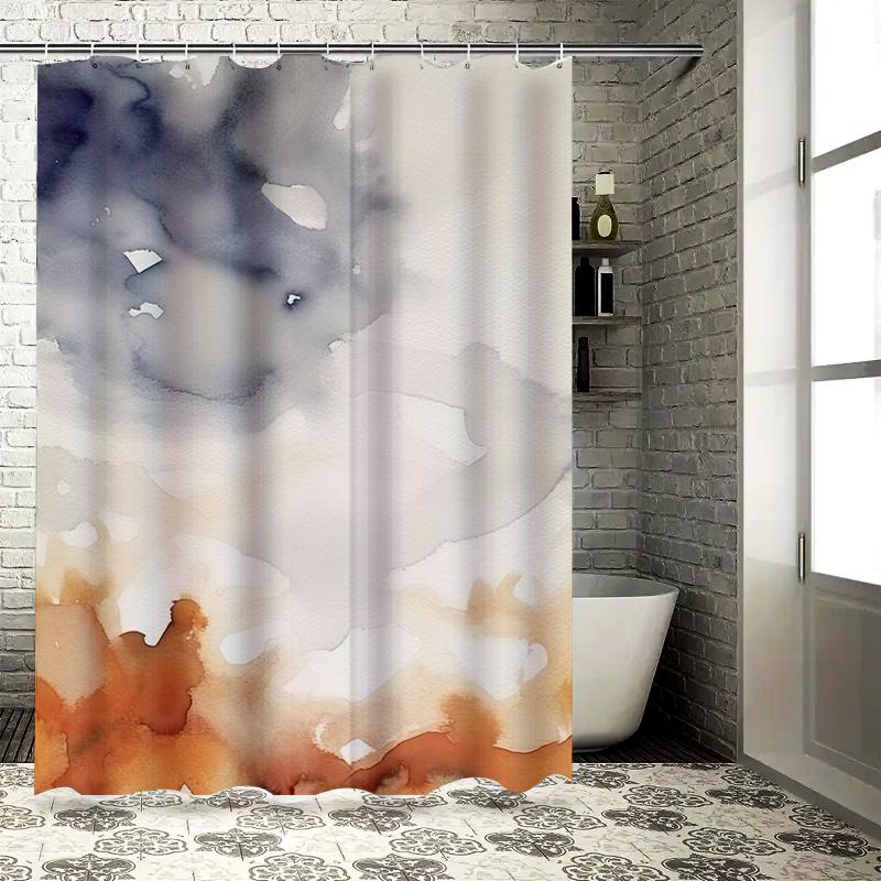 

Watercolor Shower Curtain Set Modern Design With White Blue Colors For Bathroom Decorations Quick-Drying Fabric Water Repellent W60H190(CM)-1 Pcs