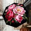 1pc Peony Flowers Automatic Folding Umbrella 8 Rib Iron Frame, Compact Portable Umbrella Suitable for Travel, Daily Use, Birthday, Women & Men Gift c