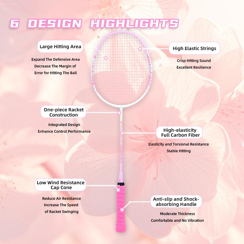 Blossom Rain Women's Composite Carbon Fiber Badminton Racket Ultra-Light 26lbs Pre-Strung, Macaron Pastel Colors , Free Bag