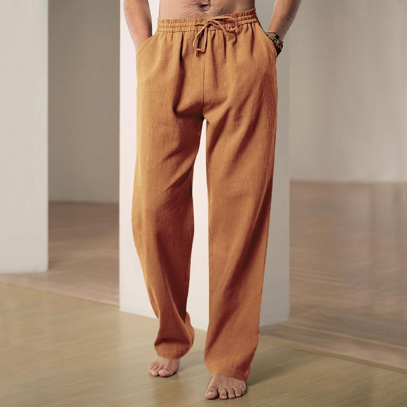 Men's solid colour trousers spring and summer new men's breathable hemp loose casual sports trousers