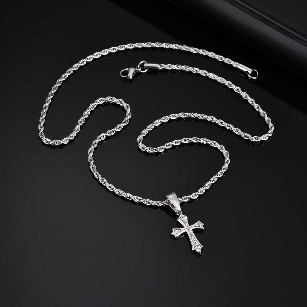 Personality Stainless Steel Cross Pendant Necklace for Men Boys, Retro Religious Faith Prayer Jewelry Gift