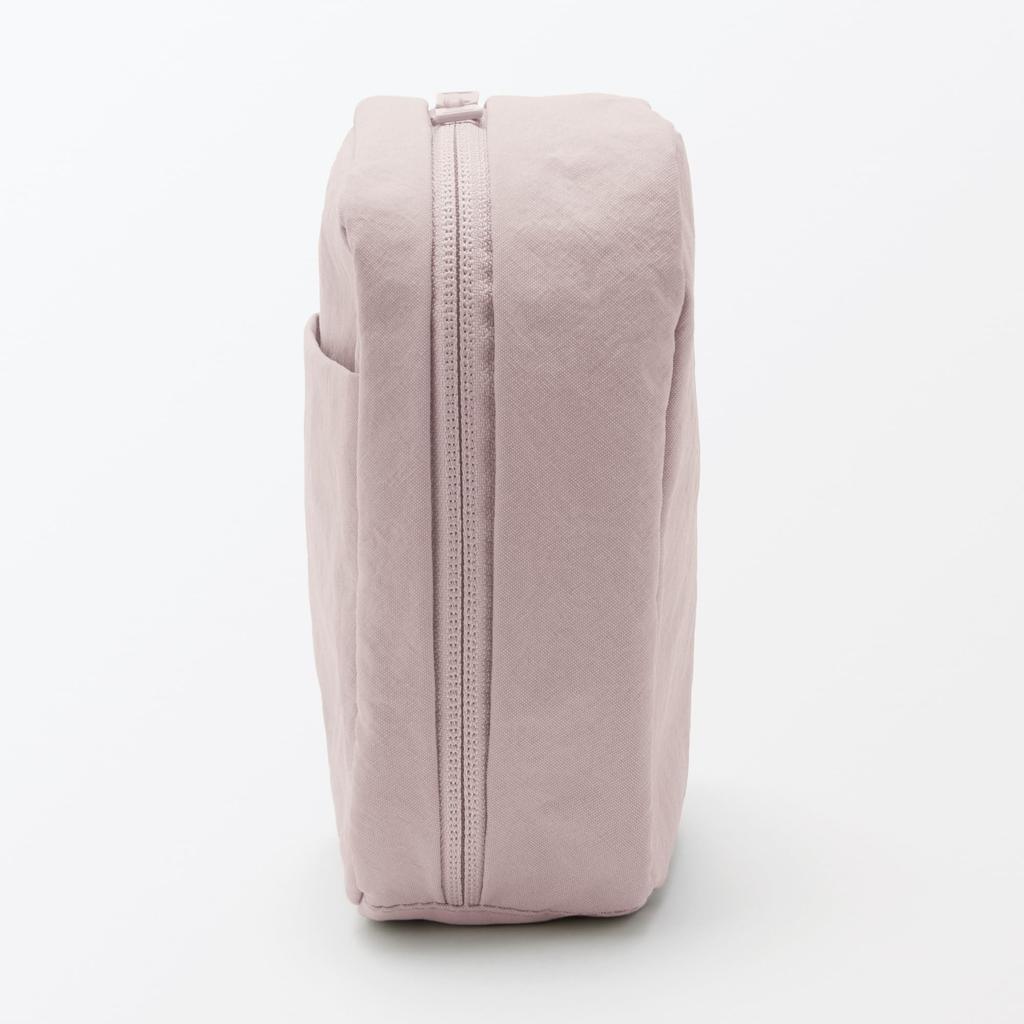 MUJI Wrinkle Nylon Square 14 x 16 x 6 84475870 Wide-Opening Pouch, Pink, Approx. cm,