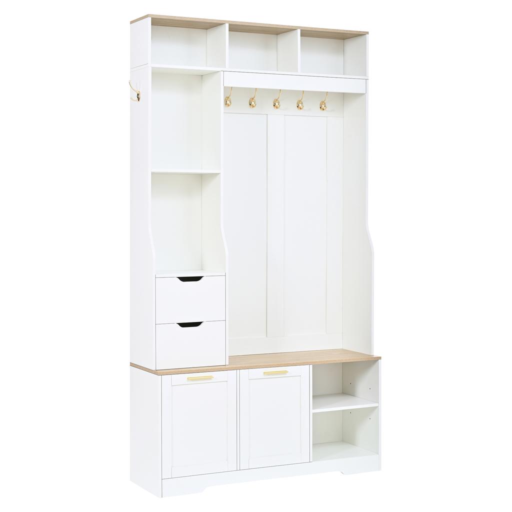 Hallway Cabinet Wardrobe Cabinet Shoe Cabinet Coat Hook Metal Hooks Metal Handle Flip-Down Shoe Compartment Bench APP LED Light Hallway