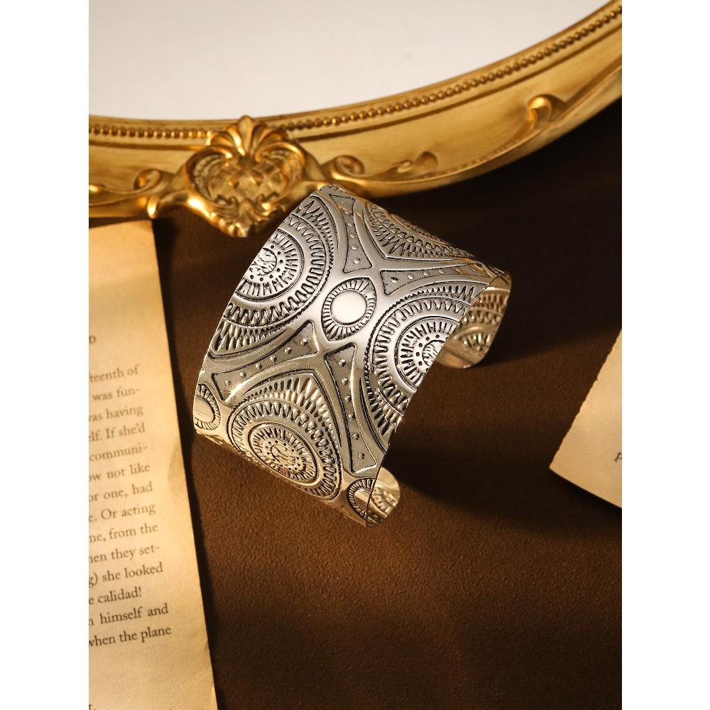 Bohemian Ethnic Style Tibetan Bracelet, High-end Ancient Silver Open Bracelet, Personalized Trendy Cool Arm Ring Jewelry.