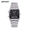 SANDA P747 Watch Luxury Mens Style Watches Stainless Steel Women LED Digital Dual Display Clock Unisex Waterproof Sports Quartz