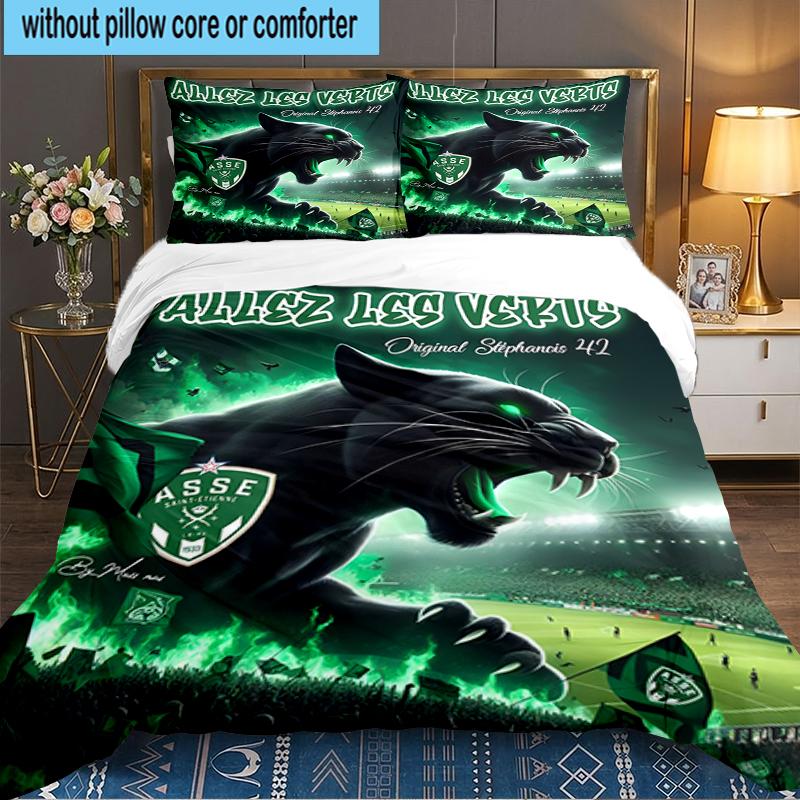 3PCS Green Saint-Etienne Football Bedding set,Ideal for1pc Duvet Cover And 2pcs Pillowcases Perfect for Christmas gift,Ideal for Bedroom, Dormitory
