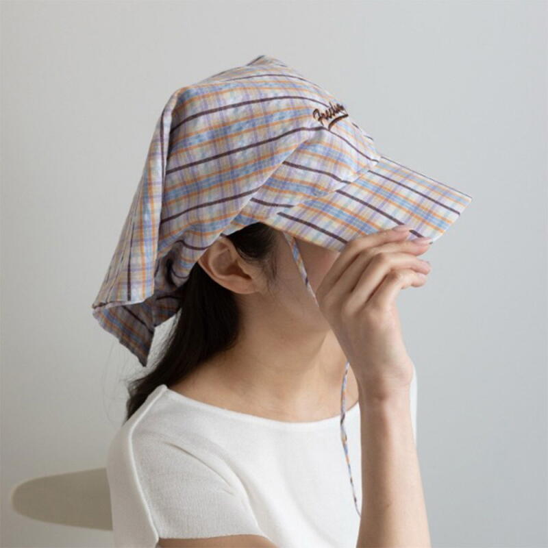 Women's Cursive Summer Kerchief Checkered Hat