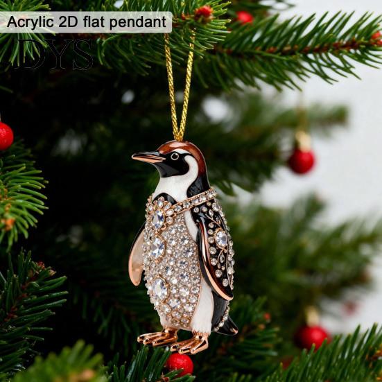 Flat Acrylic Animal Decorations Christmas Ornament, Xmas Tree Hanging Decoration, Ornament Rhinestone Pendant for Holiday Party Decor Decorative