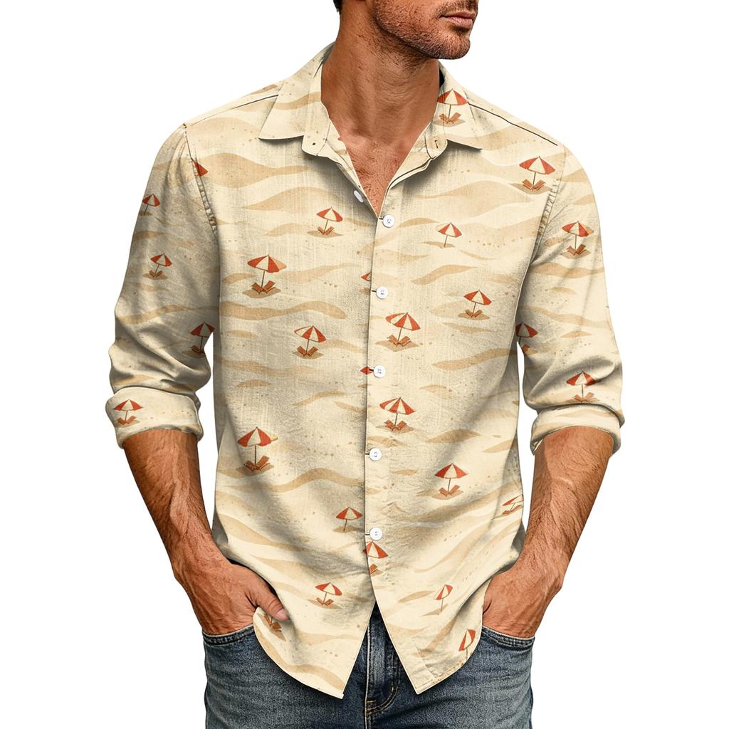 Men's Hawaiian Loose Fit Long Sleeve Button Down Shirt Retro Casual