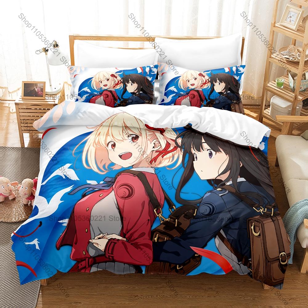 Kawaii Chisato Takina Graphic Lycoris Recoil Slice of Life Action Anime Bedding Duvet Cover + 2 Pillowcases Teen Otaku Bedroom