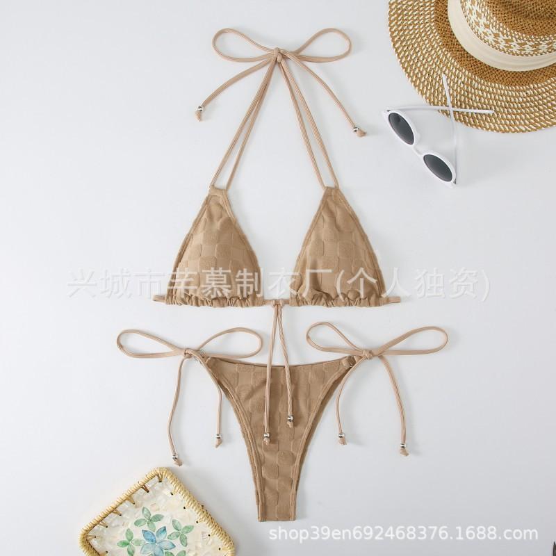 Split Bikini Swimsuit Female Style Hanging Neck Strap Tight Back Solid Color Women's