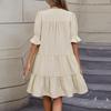 Women's Fashion Casual Slim Middle Sleeve V-Neck Ruffle Dresses