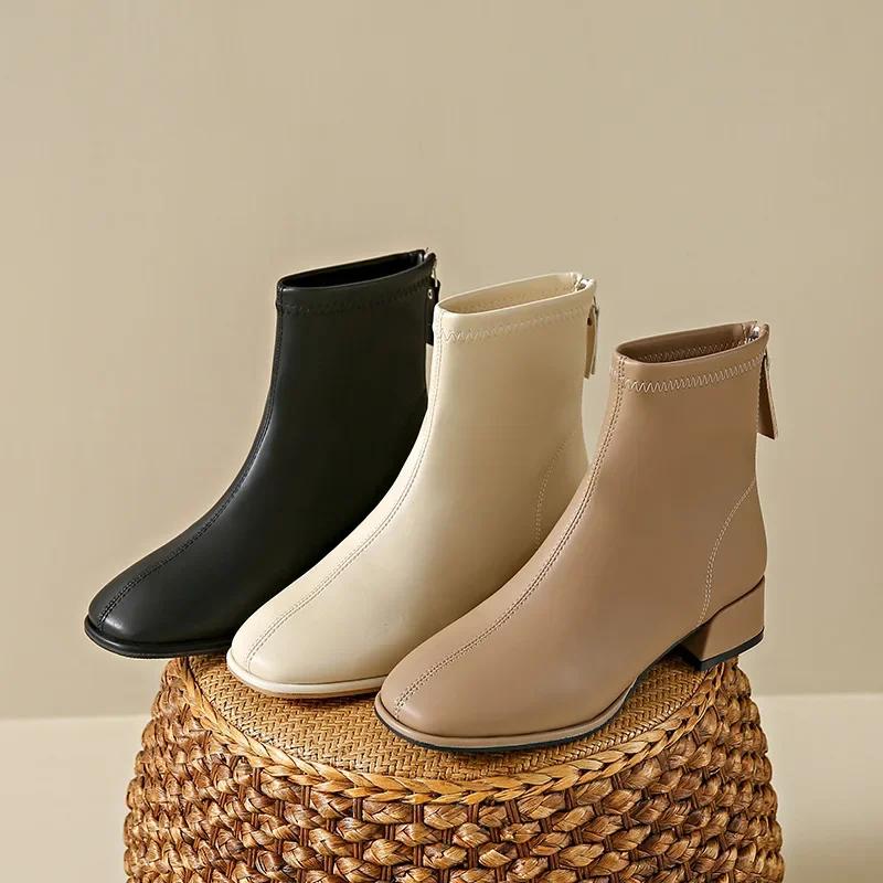 Fashion Round Head Ankle Boots Women 2024 Autumn and Winter New Soft Leather Soft Sole Comfortable Riding Boots Fashion All Ankle Boots