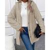 Women Hooded  Fleece Mid Length Coat Open Front Button Decor Warm Casual Winter Outerwear