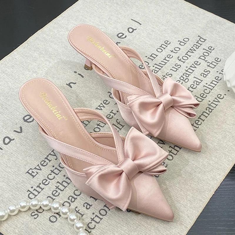 Fashion 2025 New Summer Pointed Toe Women Slippers Fashion High Heels Party Pumps Mules Slide Shoes