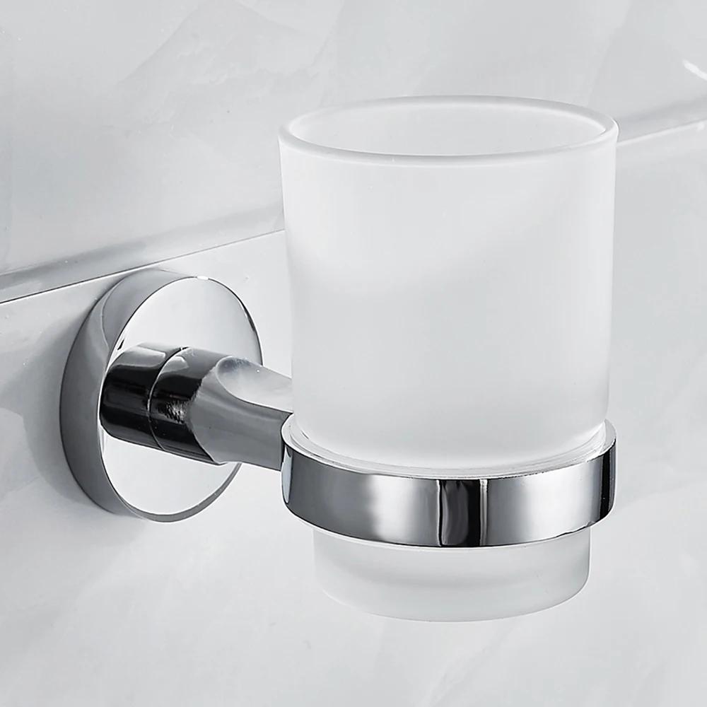 Bathroom Modern Wall-Mounted Toothbrush Holder Glass Cup Tumbler Frame Bathroom Storage Organizer Tooth Brush Cup Tools Washroom