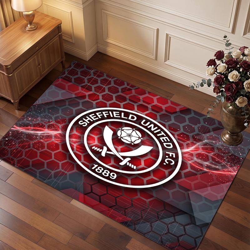 Sheffield United Football Print Crystal Velvet Rug, Comfortable Water Absorbent Non Slip Indoor Floor Carpet