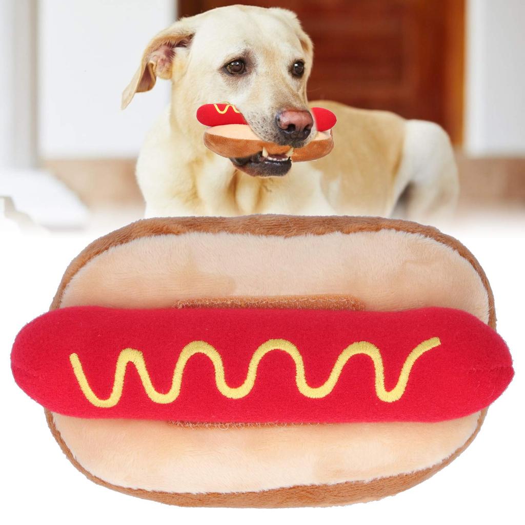 Dilwe Hot Dog Plush Toy, Food Shaped Soft Stuffed Animal for Dogs