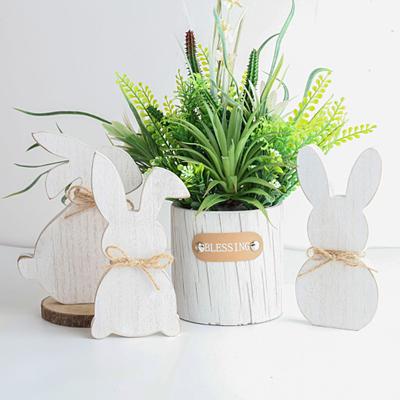Rabbit Ornament Cute Easter DIY Cartoon Animal Style Happy Wooden Bunny Crafts Decoration Children Gift