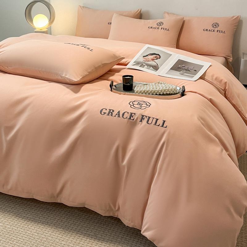 Light Luxury Polished Bedding Four-piece Set Thickened Solid Color Bed Sheet Quilt Cover Pillowcase