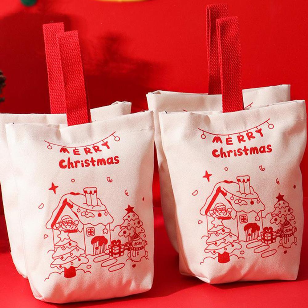 Cute Christmas Canvas Handbag Christmas Eve Candy Snacks Gift Bag Handheld Gift Bag Creative Christmas Companion Gift