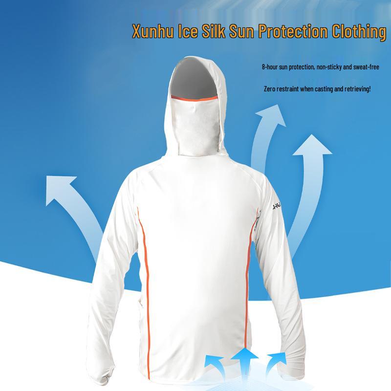 

Hua Shi Xun Hu Ice Silk Sun Protection Long Sleeve T-shirt with Horseshoe Sleeves & Breathable Mask for Fishing & Casual Wear M