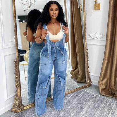 Women's European & American Denim Overalls - Summer Casual Zipper Washed One-piece Long Pants