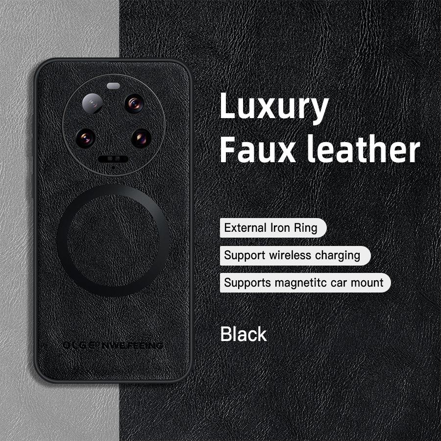 OLGE Luxury Leather Texture Case for Xiaomi 13 Ultra Mi 13 14 Pro Support Wireless Charging Magnetic Protective Cover Funda