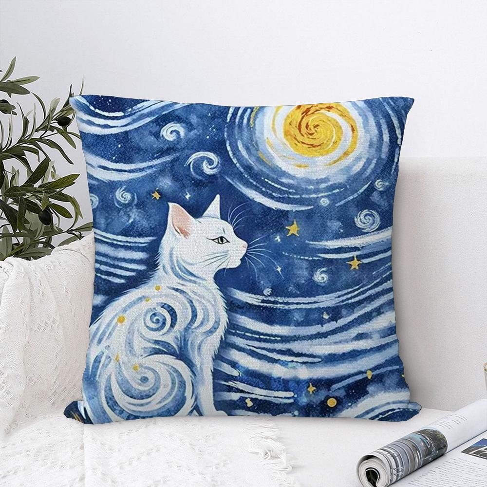 Van Gogh Starry Sky Cat Pillow Case Sofa Decorative Home Double-sided Print Plush Square Throw Pillow Covers Cushion Decor Cover