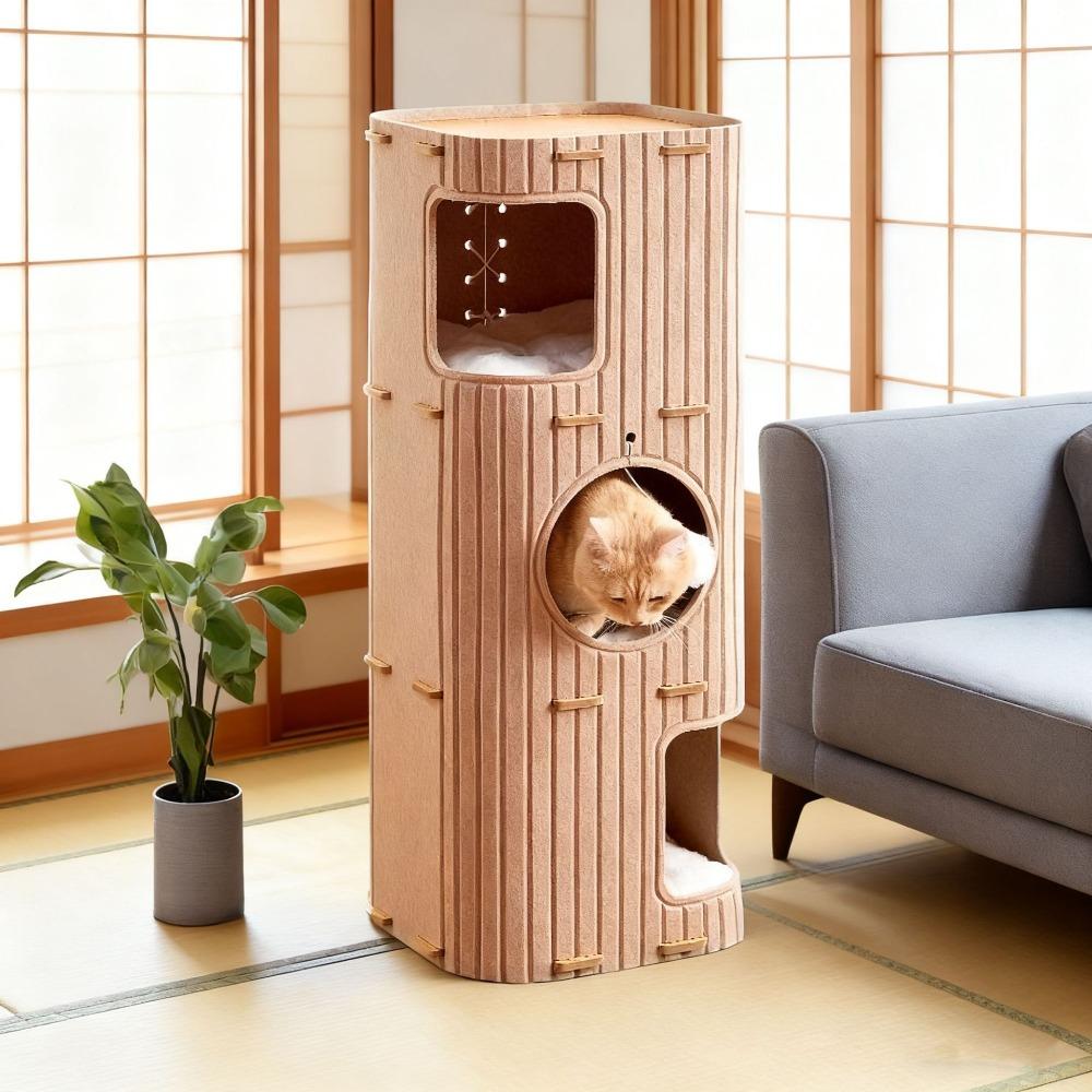 All-in-one Cat Castle House with Holes Cat Scratching Board Bed Winter Cat House Pet House