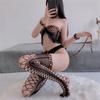 Erotic Women Sexy Underwear Leopard Print Lace Mesh Uniform Seductive Nightclub Sex Role Play Erotic UnderwearThree-Point