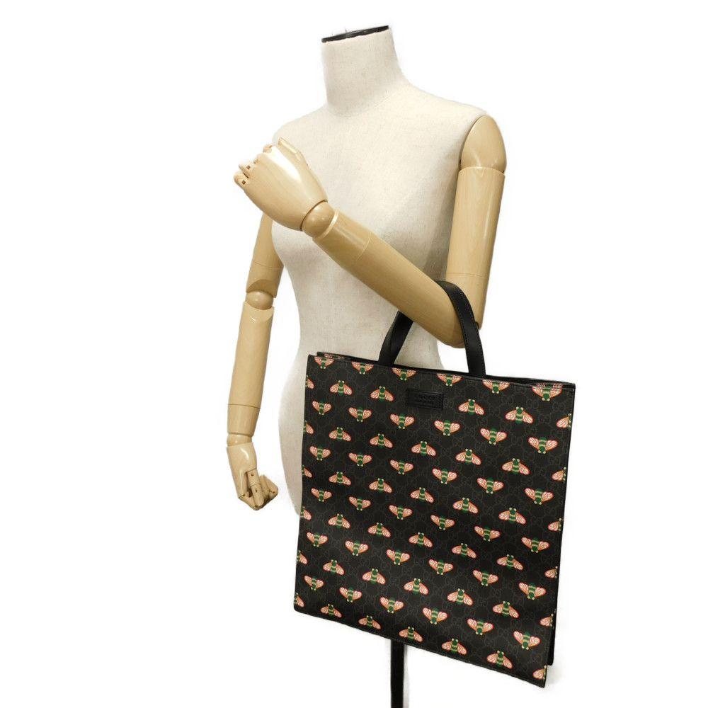 Used GG Supreme Bee Tote Bag In Black with Logo Embossed Calfskin Bee All-Over Print (Size 681298, UIEBN 1058, 7924)