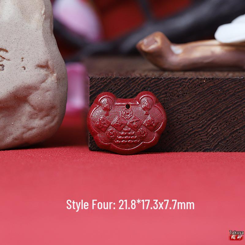 Cinnabar Pendant with Purple Gold Sand - Lucky Lock Ruyi Design