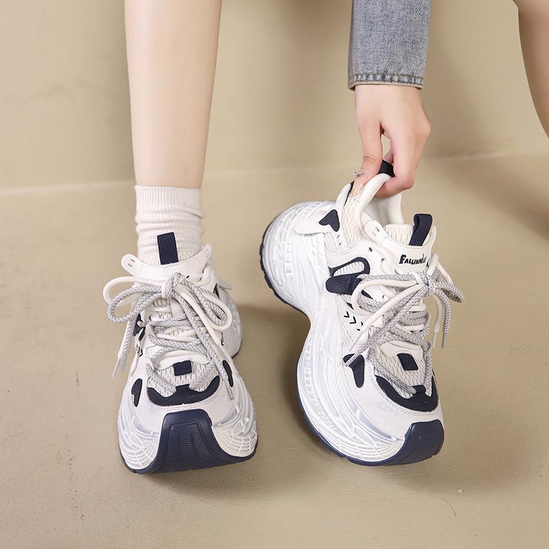 Paris Leather Small Man Height Increase 8cm Dad Shoes Women's Korean Version Color Matching Thick-soled Round Head Versatile Casual Sports Shoes