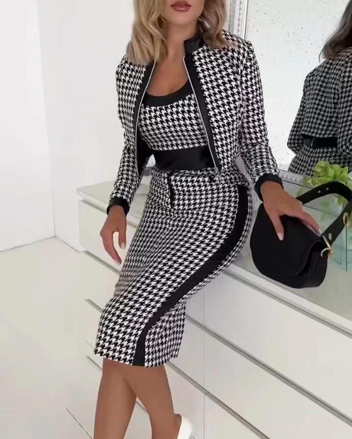 Chic Slimming Women's Three-Piece Set: Jacket, Vest & Skirt for Autumn and Spring
