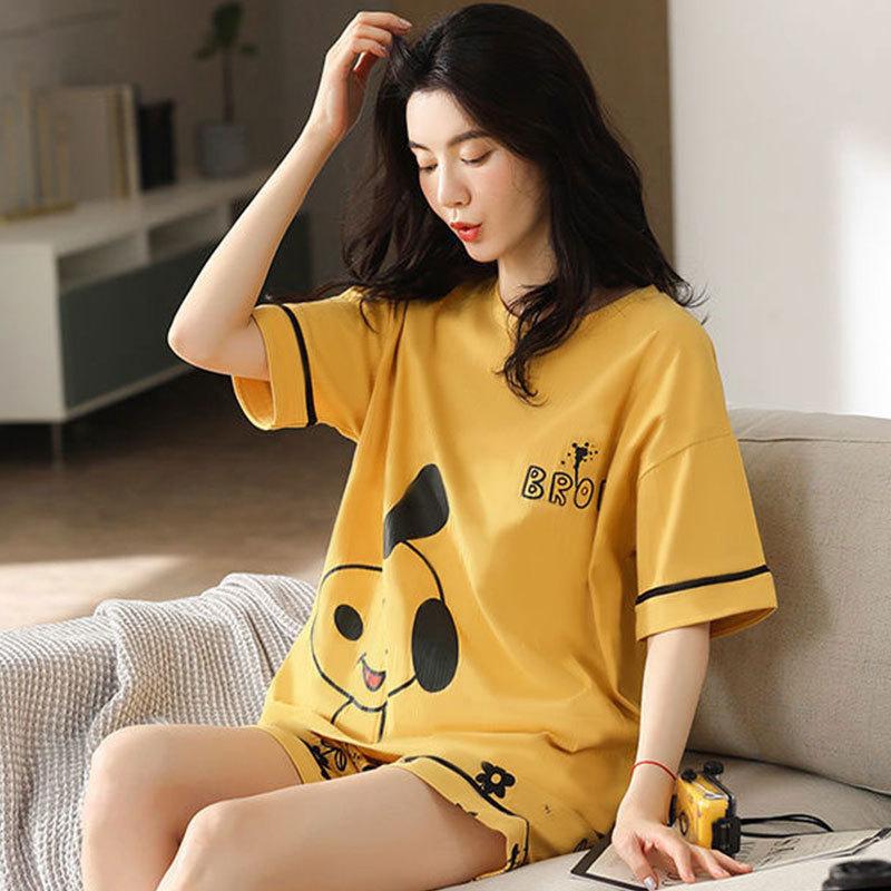 Pajamas Women's Summer Cartoon Crew Neck Short Sleeve Shorts Student Casual Thin Loungewear Two-piece Set
