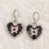 Vintage Gothic Black Heart Shaped Kitten Inlaid With Pink Zircon Earrings Creative Cool Cross Heart Shaped Sweet Jewelry Gift