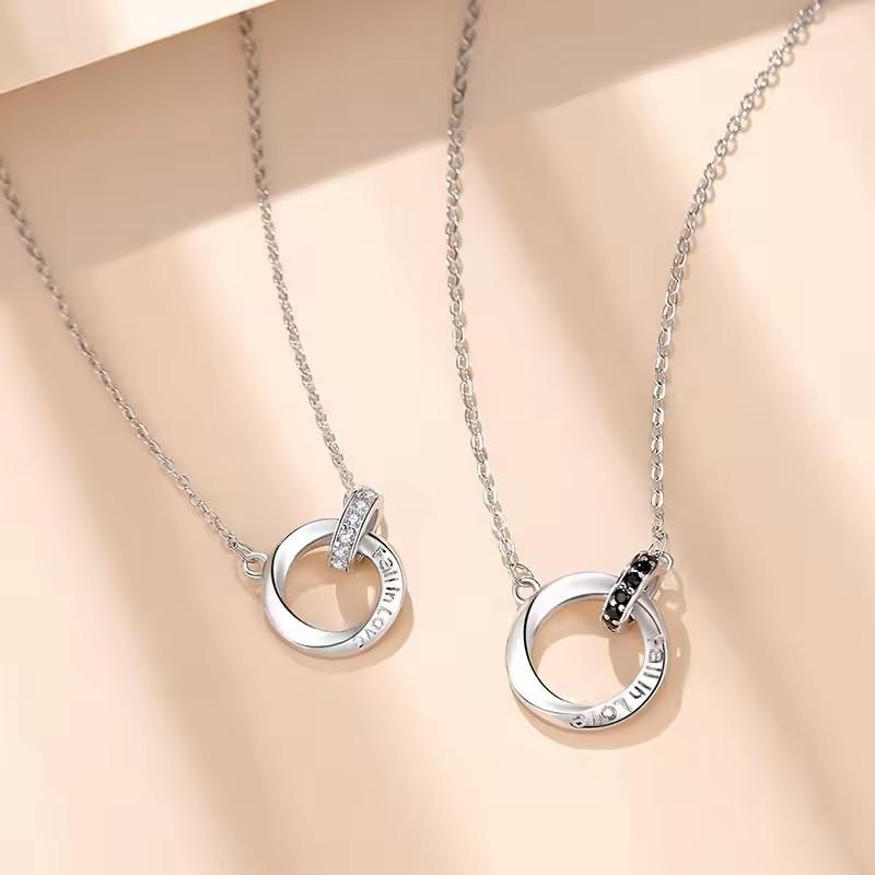 Fashion Light Luxury Dainty  925 Silver Color Diamonds Inlaid Circle Rings Pendant Choker Necklace Gift for Women