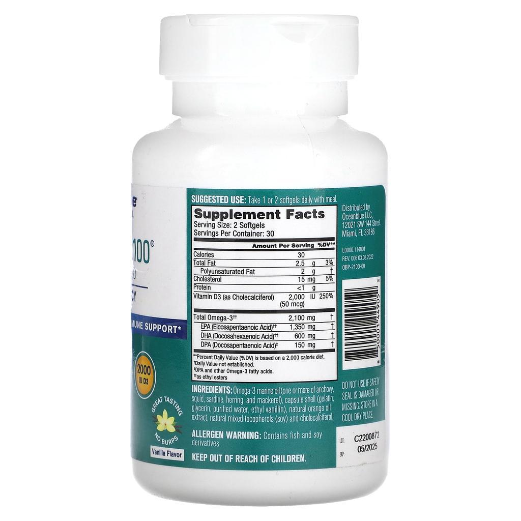 Professional, Omega 3 2100, with Vitamin D, High Potency, Vanilla, 60 Softgels