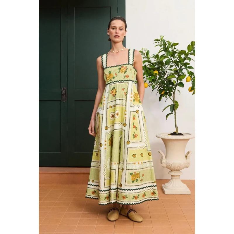 European and American New Linen Loose Waist Suspender Lace Pendulum Dress Women