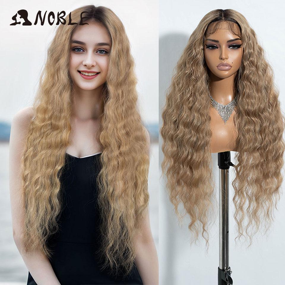 Noble Synthetic Lace Front Wig Cosplay 30" Body Wavy Blond Wig Lace Front Wig For Women High Density Lace Wig Ombre Blonde Wig