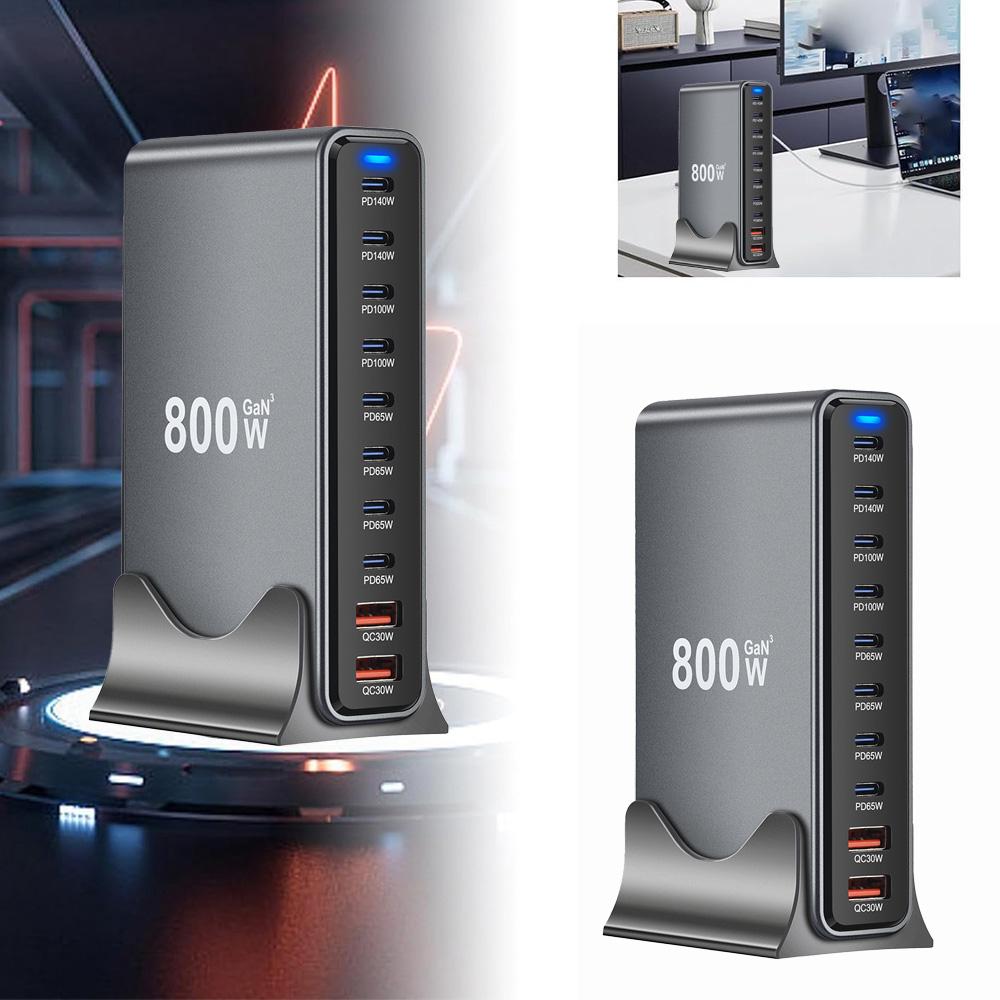 800 Вт GaN Настольное зарядное устройство USB C Двойное 140 Вт PD3.1 10 портов Станция быстрой зарядки Адаптеры для нескольких устройств Ноутбук Настенное зарядное устройство