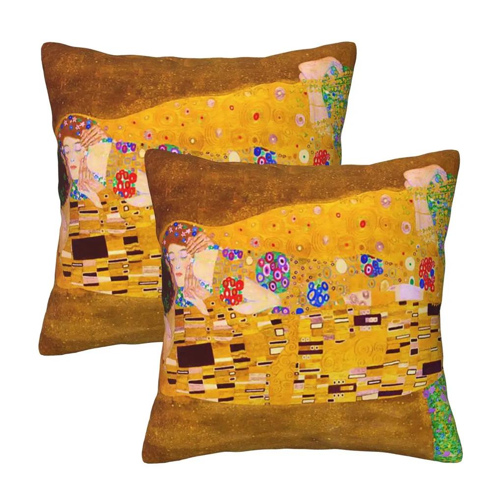 Gustav Klimt The Kiss Abstract Freyas Art 2 Pcs Square Pillowcase Pillow Cover Cushion Throw Pillow For Home Bedroom