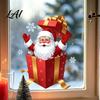 Holiday Glass Decals Santa Gift Box Sticker Christmas Static Window Decal Removable Waterproof Claus Decorations PVC Decal for Doors Windows,
