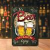 Vintage Metal Beer Clock Sign Rectangular Tin Poster Bar Wall Art 20x30 cm
