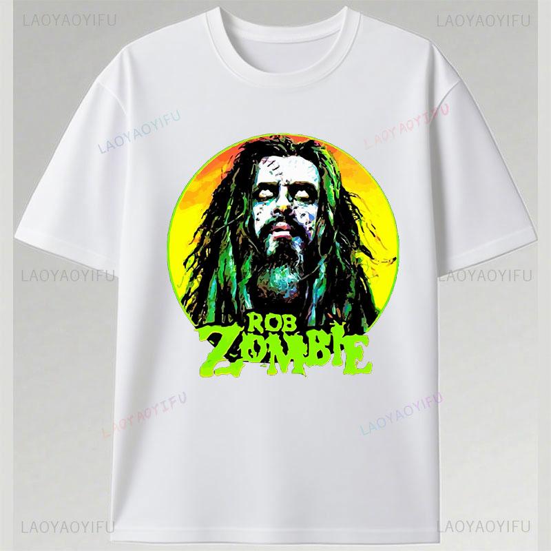 Speler Rob Zombie Polyester Shirt Horror Stijl USA Concert Tour Punk Grafische T-shirts Rock Band T-shirt Schedel Pentagram Ontwerp