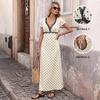 French Vacation Style Polka Dot Lace V Neck Puff Sleeve Maxi Dress