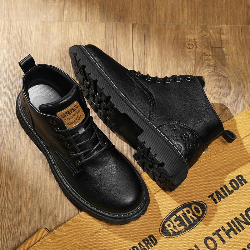 

Winter Plush Warm Men Boots British Style Casual men Ankle Boots Outdoor Thick Soled High Top Leather Shoes Men s Workwear Boots 41 чёрный