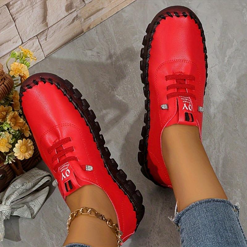Handmade Women's Casual Sports Shoes, Lightweight and Suitable for All Seasons with Solid Color Lace Up Shoes, Round Toe and Comfortable PU Sole