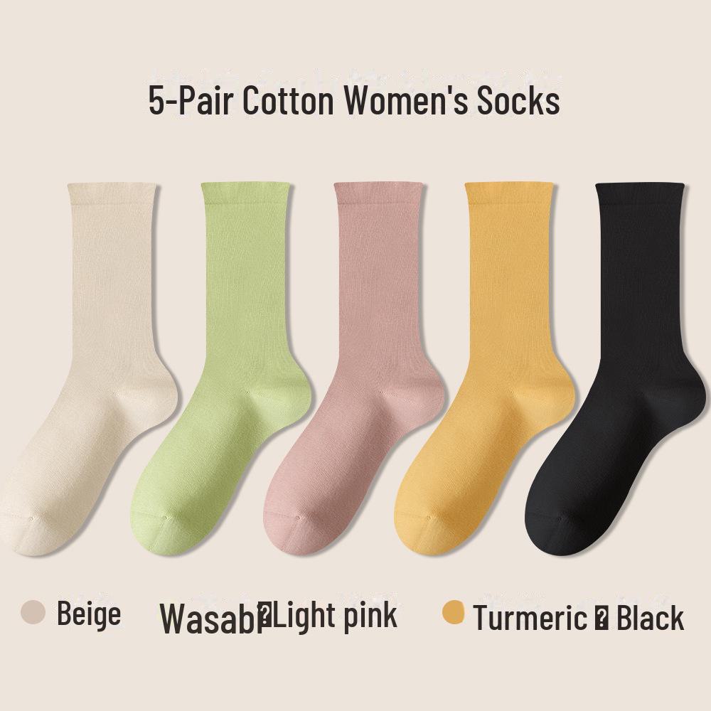 Women's White Medium-Length Cotton Socks - Boneless, Deodorant, Perfect for Spring and Autumn